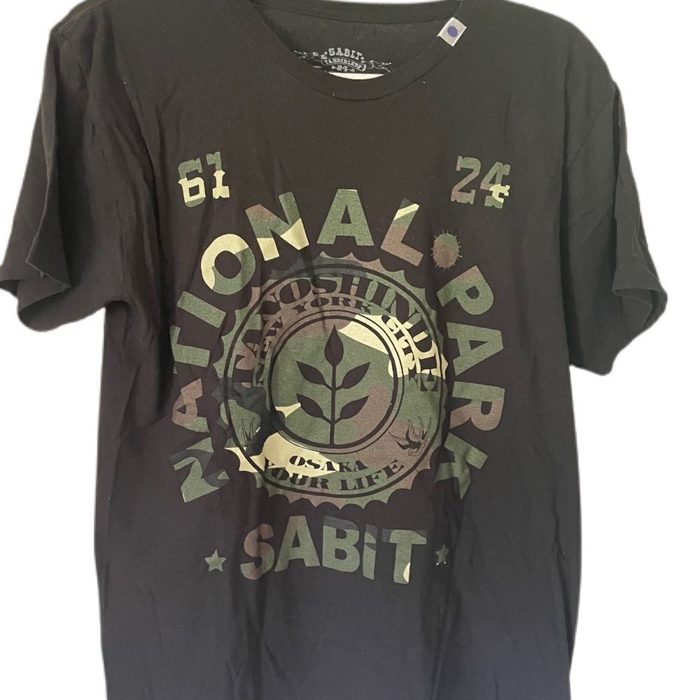 ❣️5/$50 SABIT TANOSHINDE Mens black Tshirt size small 61 24 National Park camo